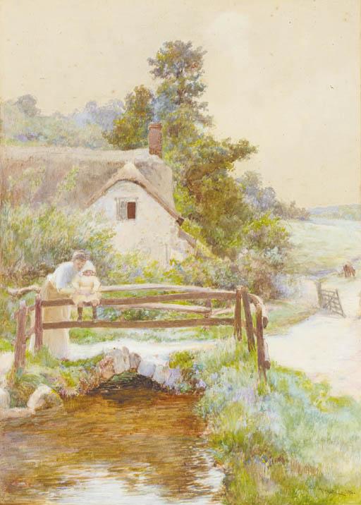 John White - A country woman feeding the geese, Penare