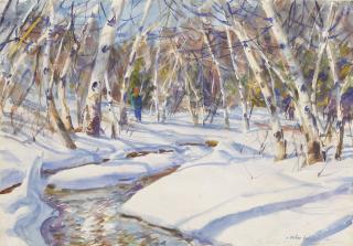 John Whorf - Birches, Winter Afternoon