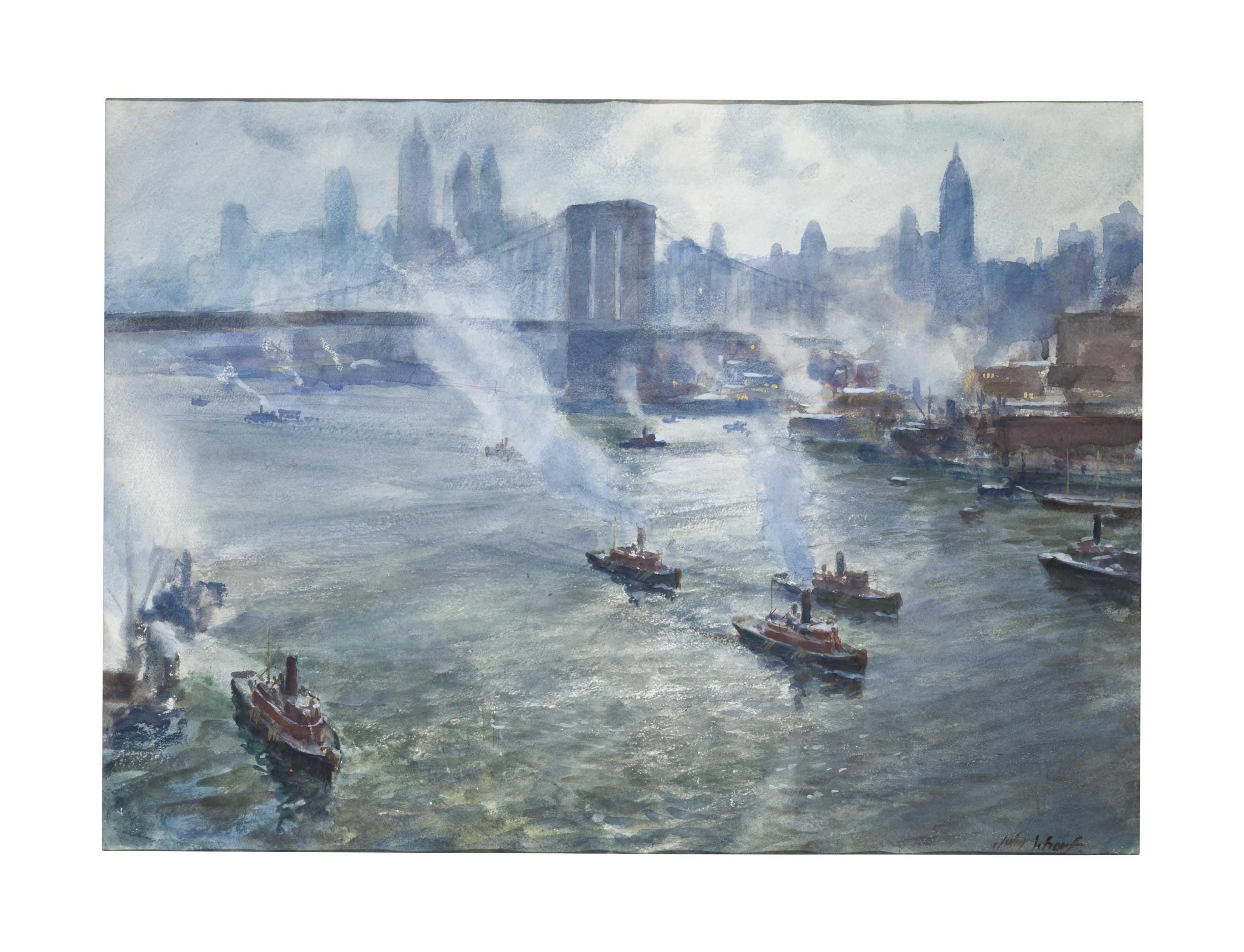 John Whorf - Boats on the East River