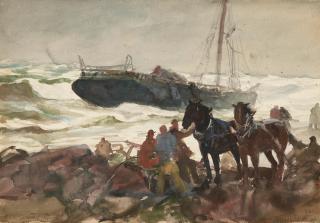 John Whorf - Rescue At Sea; Spring Landscape With Houses (Double-Sided)
