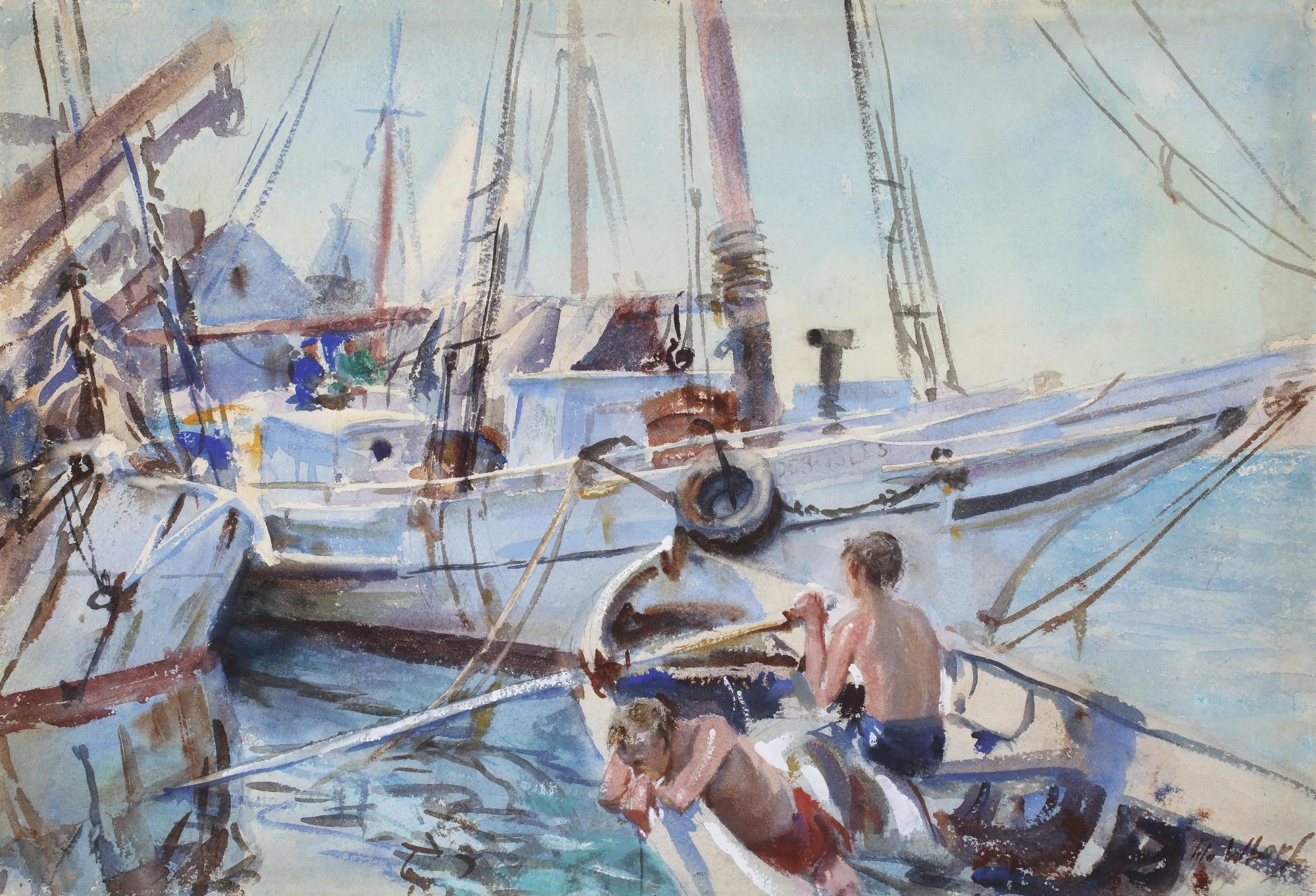 John Whorf - White Boats In The Sun, Boys Fishing