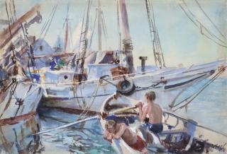 John Whorf - White Boats In The Sun, Boys Fishing