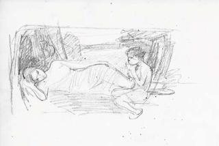 John Wiliam Waterhouse, R.A. - Study For \'Listening To My Sweet Pipings\' (Recto); And Sketches Including A Study For \'Narcissus\' (Verso)