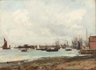 John William Buxton Knight, R.B.A., R.C.A., R.E. - A harbour at low tide
