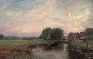 John William Buxton Knight, R.B.A., R.C.A. - A peaceful river landscape at sunset