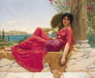John William Godward, R.B.A. - Leaning Against A Column