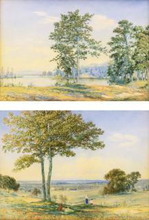 John William Hill - View Of The Lake; View Of The Valley:  Two Watercolors