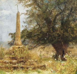John William North, A.R.A., R.W.S. - An old cross in a Western Churchyard