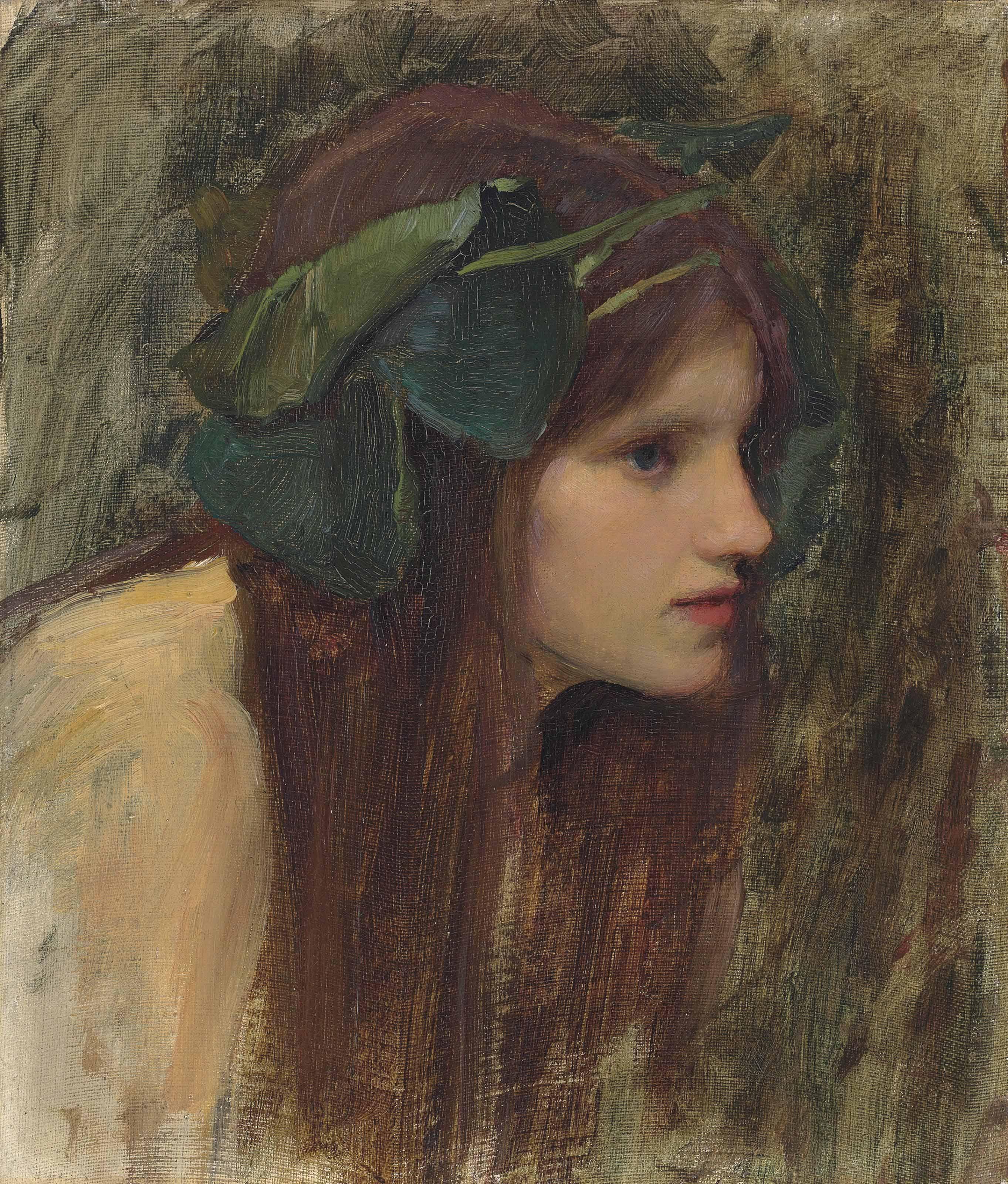 John William Waterhouse, R.A. - Female head study for \'A Naiad\'