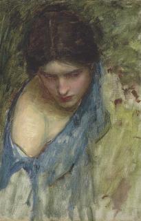 John William Waterhouse, R.A. - Nymphs finding the head of Orpheus: a sketch of the nymph at the left