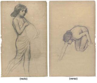 John William Waterhouse, R.A. - Studies for Flora and the Zephyrs (recto) and (verso)