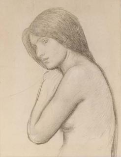 John William Waterhouse, R.A. - Study for The Mermaid, half-length (recto); and study of a kneeling girl from the waist (verso)