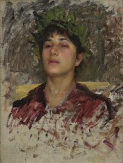 John William Waterhouse, R.A. - Study of the head of a young man, possibly for \'Narcissus\'