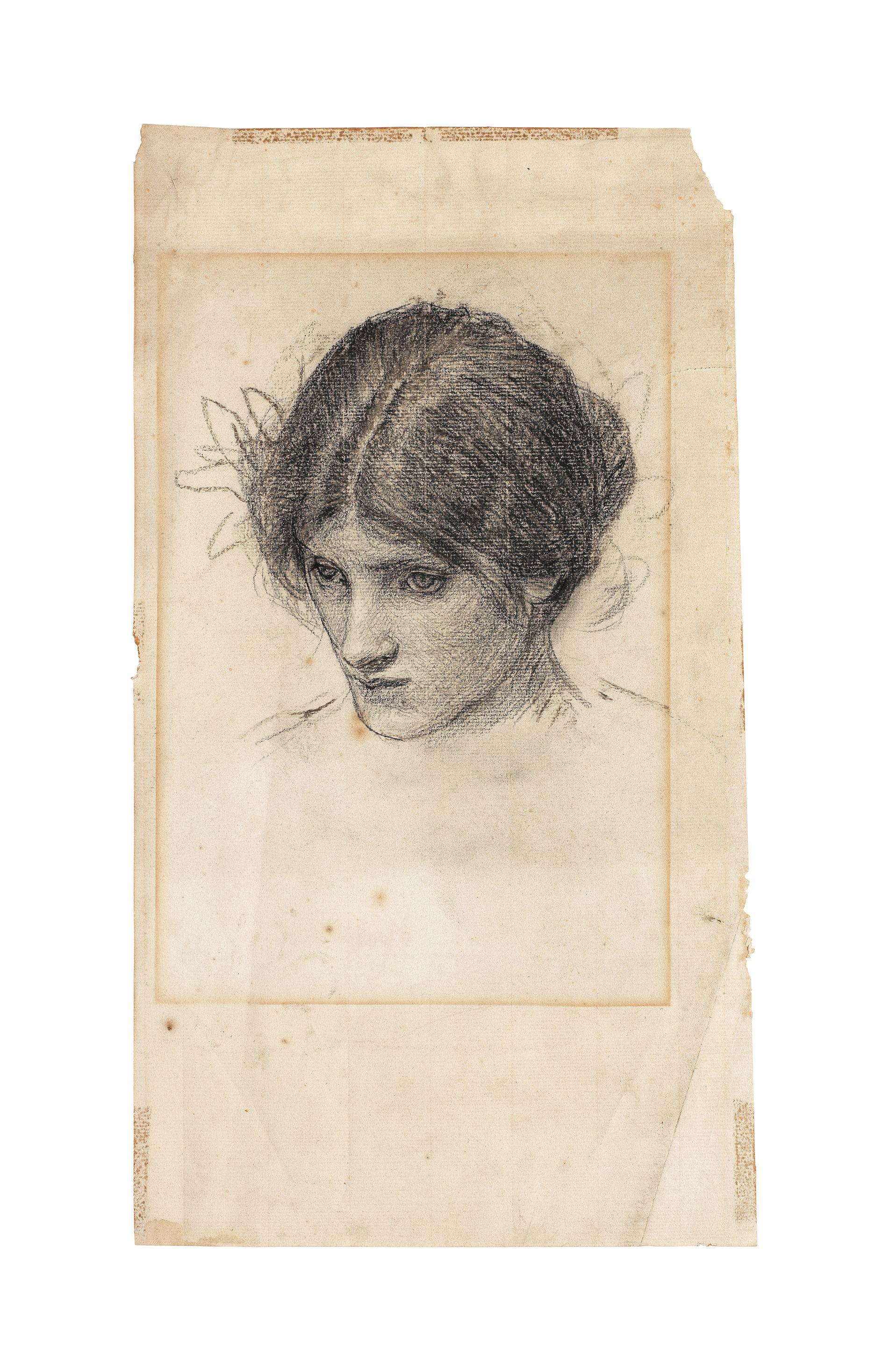 John William Waterhouse, RA, RI - Female head study for a nymph in Hylas and the Nymphs 38.8 x 21.6cm (15 1/4 x 8 1/2in)(sheet)