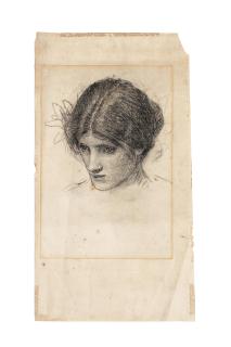 John William Waterhouse, RA, RI - Female head study for a nymph in Hylas and the Nymphs 38.8 x 21.6cm (15 1/4 x 8 1/2in)(sheet)