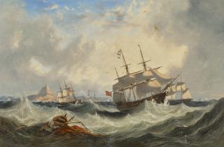 John Wilson Carmichael - A \'74\' calling for a pilot off Gibraltar with shipping beyond