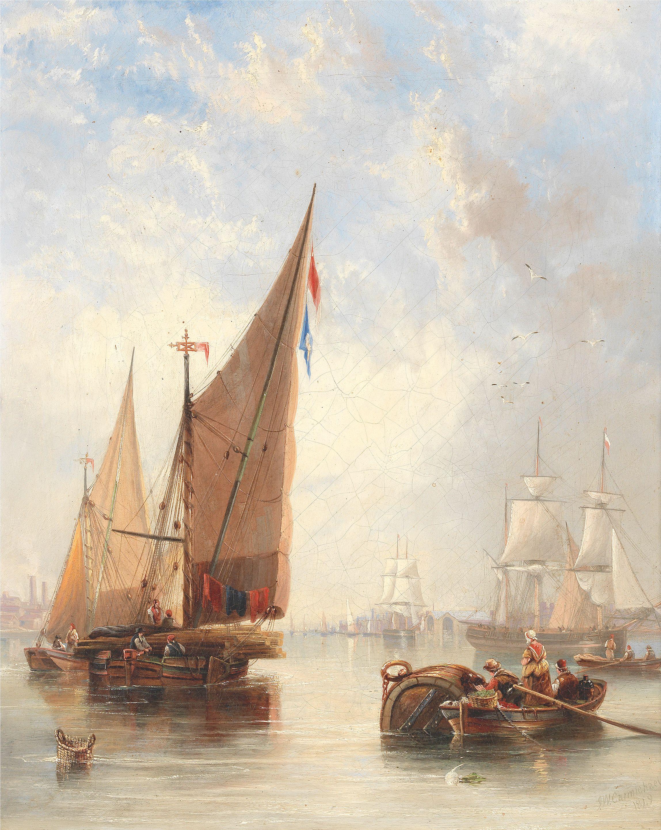 John Wilson Carmichael - A busy river scene