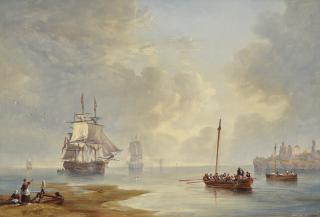 John Wilson Carmichael - A Calm Day, Man o\'War Off the Coast