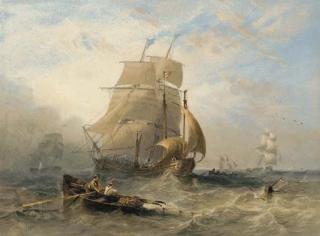 John Wilson Carmichael - A collier brig, a lugger, and other fishing vessels off the north east coast