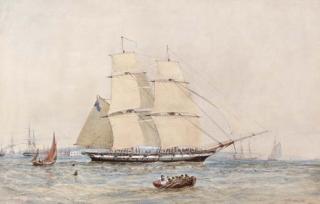 John Wilson Carmichael - A royal Navy brig making sail out of Portsmouth