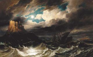 John Wilson Carmichael - A timely rescue, view Holy Island, Northumberland