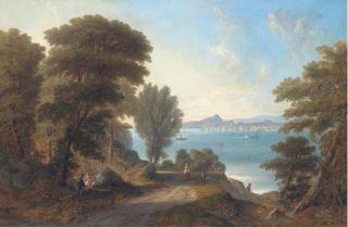 John Wilson Carmichael - A view across the Firth of Forth to Edinburgh, the Castle, Holyrood Palace, Arthur\'s Seat and the Salisbury Crags in the distance
