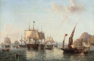 John Wilson Carmichael - Admiral Lord Exmouth\'s fleet preparing to leave Gibraltar for the battle of Algiers, August 1816