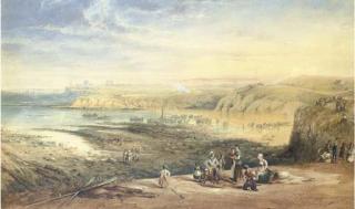 John Wilson Carmichael - Cullercoats Looking Towards Tynemouth, Northumberland, With Fisherfolk In The Foreground