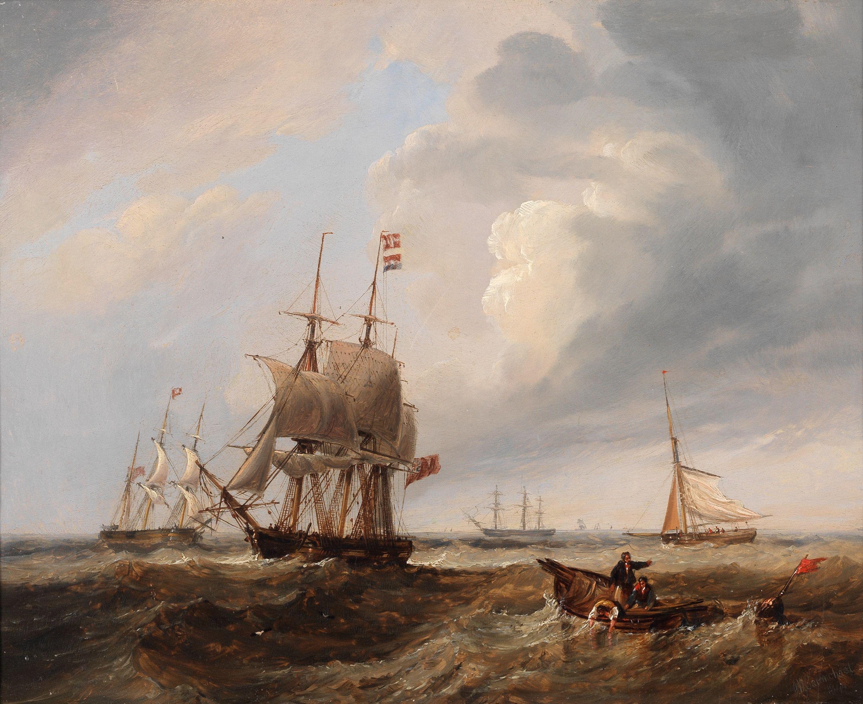 John Wilson Carmichael - Fishing boats and shipping in a fresh breeze