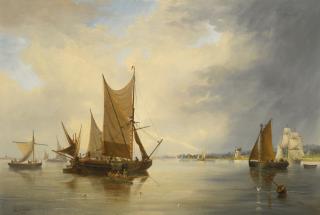 John Wilson Carmichael - Merchant Shipping Off Shore In A Calm