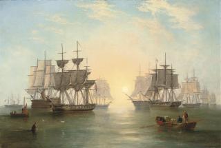 John Wilson Carmichael - The fleet at anchor in an evening calm