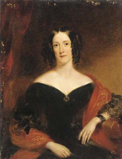 John Wood - Portrait of Marie Louise McMullin, neé Lenferna de Laresta, seated three-quarter-length, in a black dress and red shawl