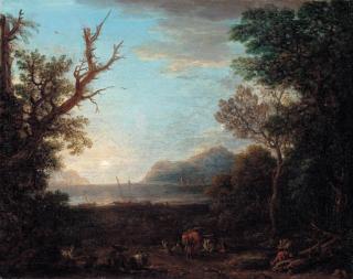 John Wootton - A coastal landscape with a drover and livestock