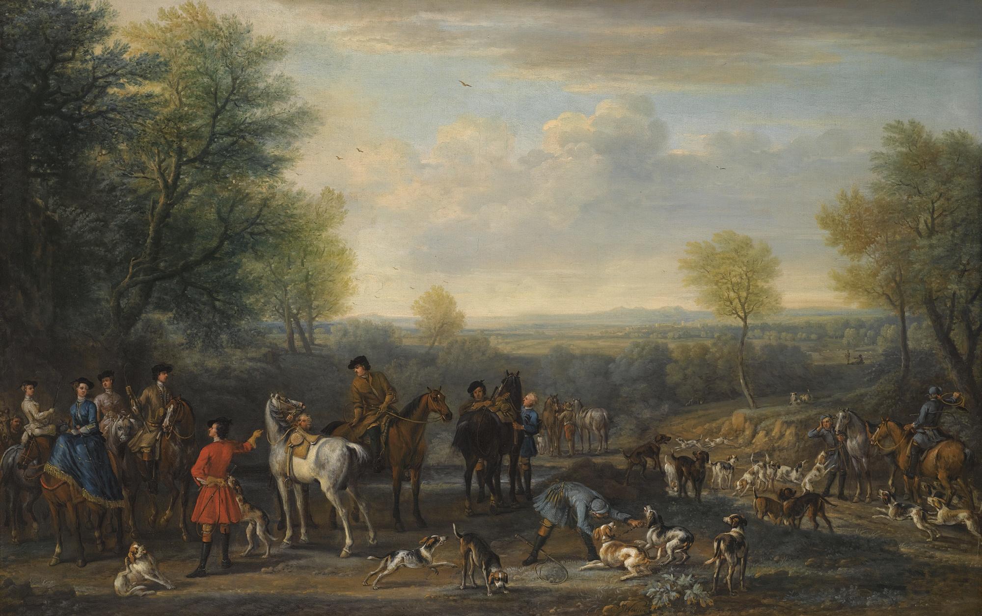 John Wootton - A Hunting Party; Possibly Depicting Charles Spencer, 3Rd Duke Of Marlborough (1706-1758) And His Wife Elizabeth, Countess Of Marlborough (D.1761)