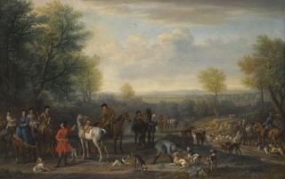 John Wootton - A Hunting Party; Possibly Depicting Charles Spencer, 3Rd Duke Of Marlborough (1706-1758) And His Wife Elizabeth, Countess Of Marlborough (D.1761)