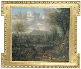 John Wootton - An Italianate Landscape, With Figures And Livestock In The Foreground And Classical Buildings Beyond
