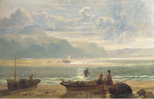 John Wright Oakes, A.R.A. - Fisherfolk On A Beach
