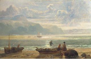 John Wright Oakes, A.R.A. - Fisherfolk On A Beach