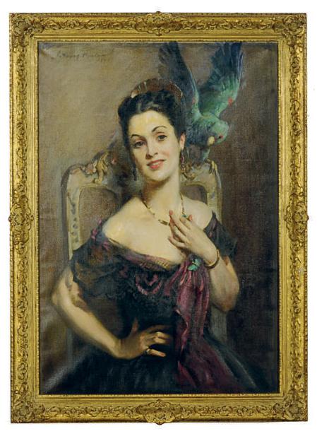 John Young Hunter - A beauty with a parrot