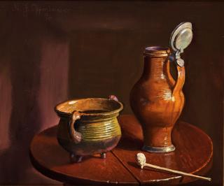 Johnny Oppenheimer - Still life with clay pipe and faience jug