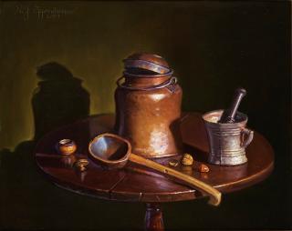 Johnny Oppenheimer - Still life with copper bucket, ladle and mortar