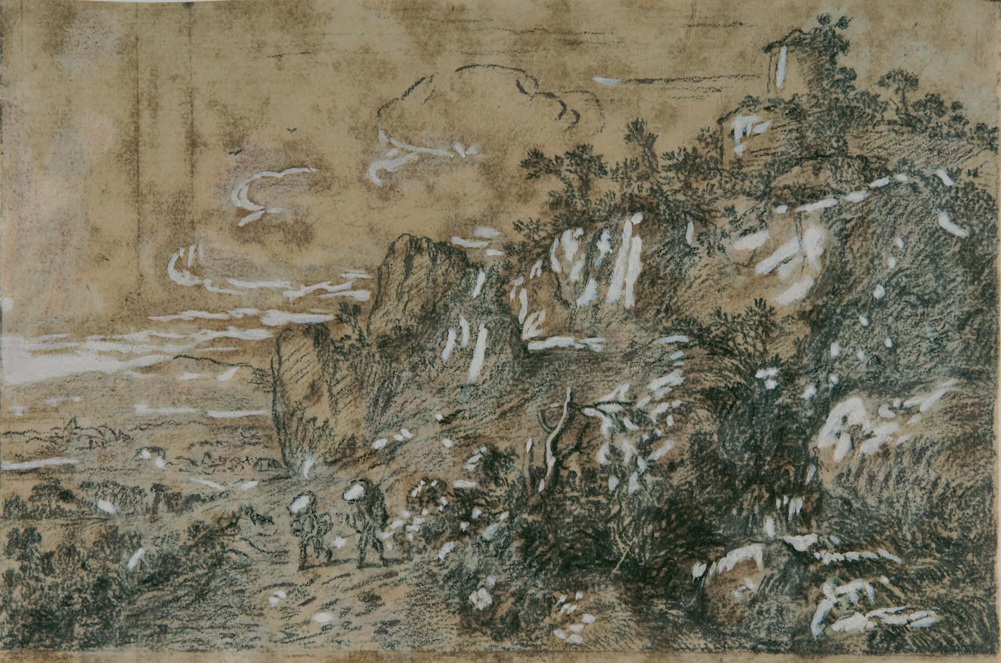 Jonas Umbach - Bergige Landschaft mit Wanderern.