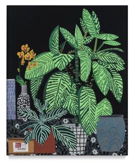 Jonas Wood - Black Still Life With Yellow Orchid