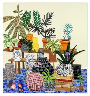 Jonas Wood - Two Tables With Floral Pattern