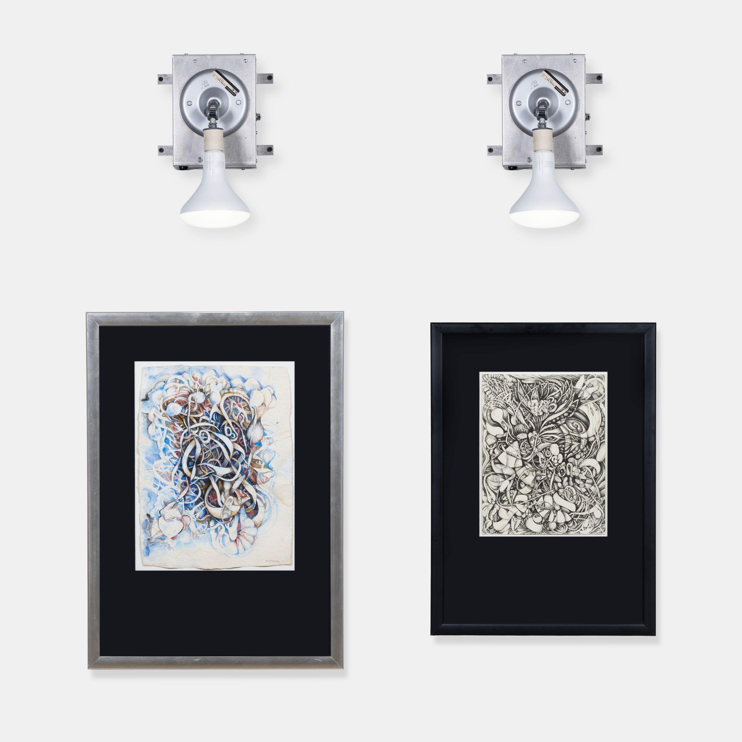 Jonathan Borofsky - Group of two drawings, each installed with electronic variable dimmer light, 1989