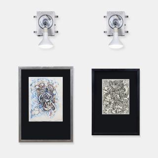 Jonathan Borofsky - Group of two drawings, each installed with electronic variable dimmer light, 1989