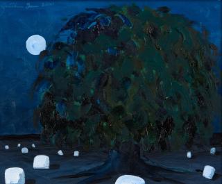 Jonathan Green - Moonlit Graveyard 8 x 10 in. (20.3 x 25.4 cm.) framed 9 3/8 x 11 3/8 x 3 in.