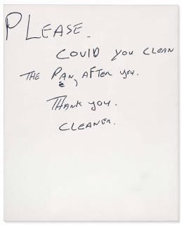 Jonathan Monk - Untitled (Please, could you clean the pan after you. Thank you. Cleaner.)