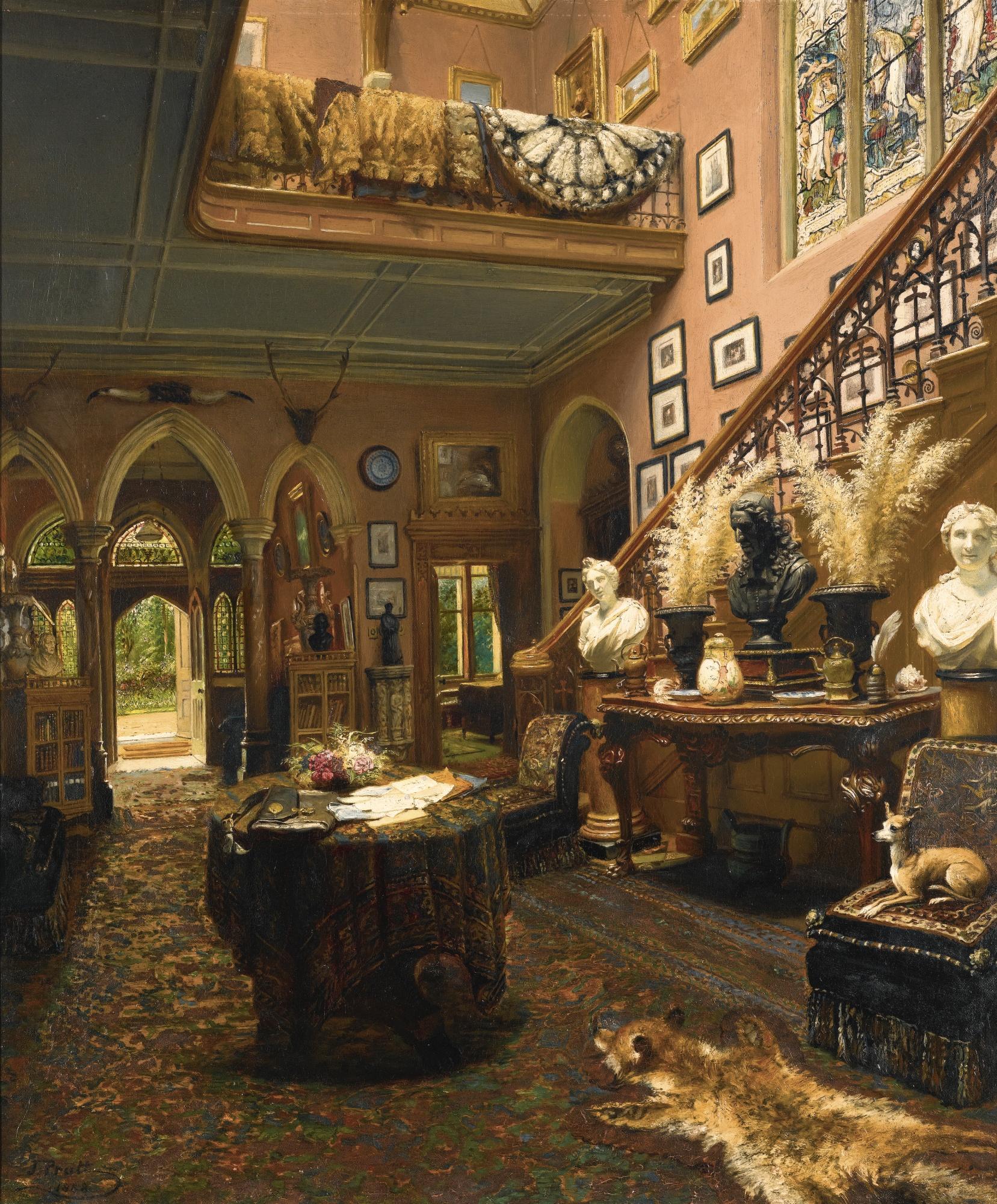 Jonathan Pratt - The Hall And Staircase Of A Country House