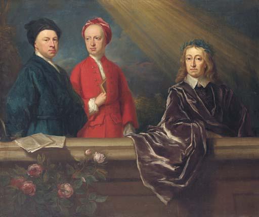 Jonathan Richardson, Sen. - Group Portrait of The Artist And His Son, Jonathan, With John Milton, Three-Quarter-Length, On A Balcony
